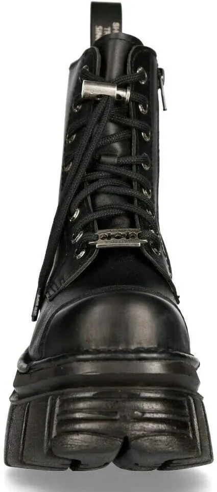 New Rock M-NEWMILI083-S21 Men's Metallic Combat Boots Black Leather Military Biker Goth Punk Shoes