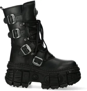 New Rock WALL373-S5 Mens Black Leather Platform Goth Boots