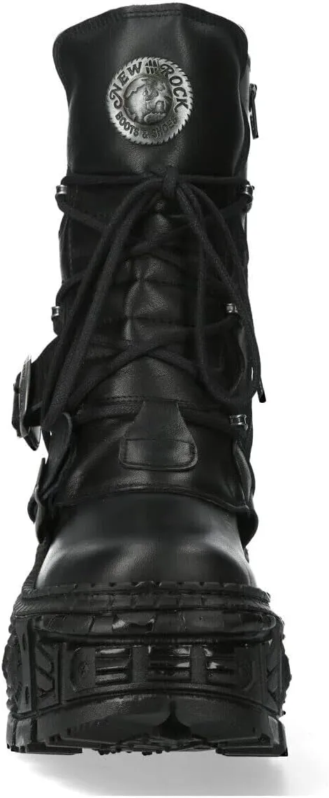 New Rock WALL373-S5 Mens Black Leather Platform Goth Boots
