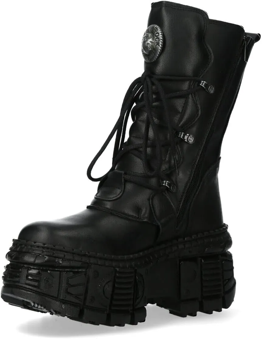 New Rock WALL373-S5 Mens Black Leather Platform Goth Boots