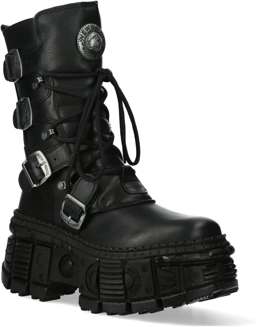 New Rock WALL373-S5 Mens Black Leather Platform Goth Boots