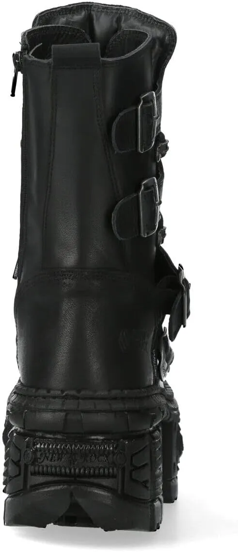 New Rock WALL373-S5 Mens Black Leather Platform Goth Boots