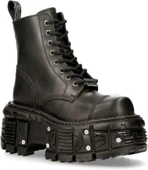 New Rock Women's TANK083-C1 Real Leather Combat Black Platform Biker Military Shoe Boots