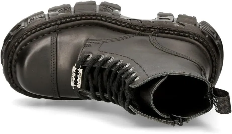 New Rock Women's TANK083-C1 Real Leather Combat Black Platform Biker Military Shoe Boots