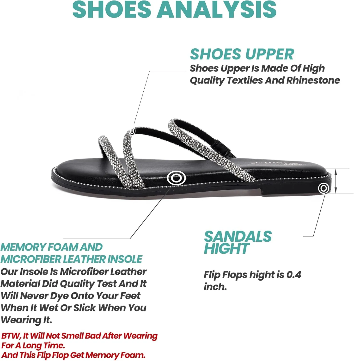 NianEr Womens Microfiber Leather Comfort Foam Rhinestone Glitter Sparkly Dress Flip Flop Sandals Summer Cute Flat Slides