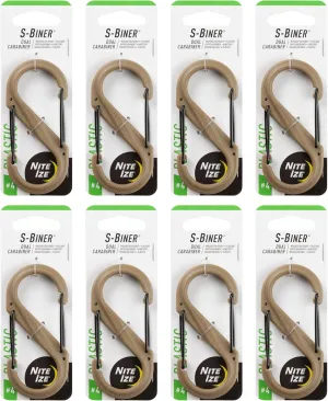Nite Ize S-Biner Dual Carabiner Plastic - Durable Dual Carabiner with Wire Gate Closure for Organizing Keys & Keychain Attachments - Size 4, Coyote (8 Pack)