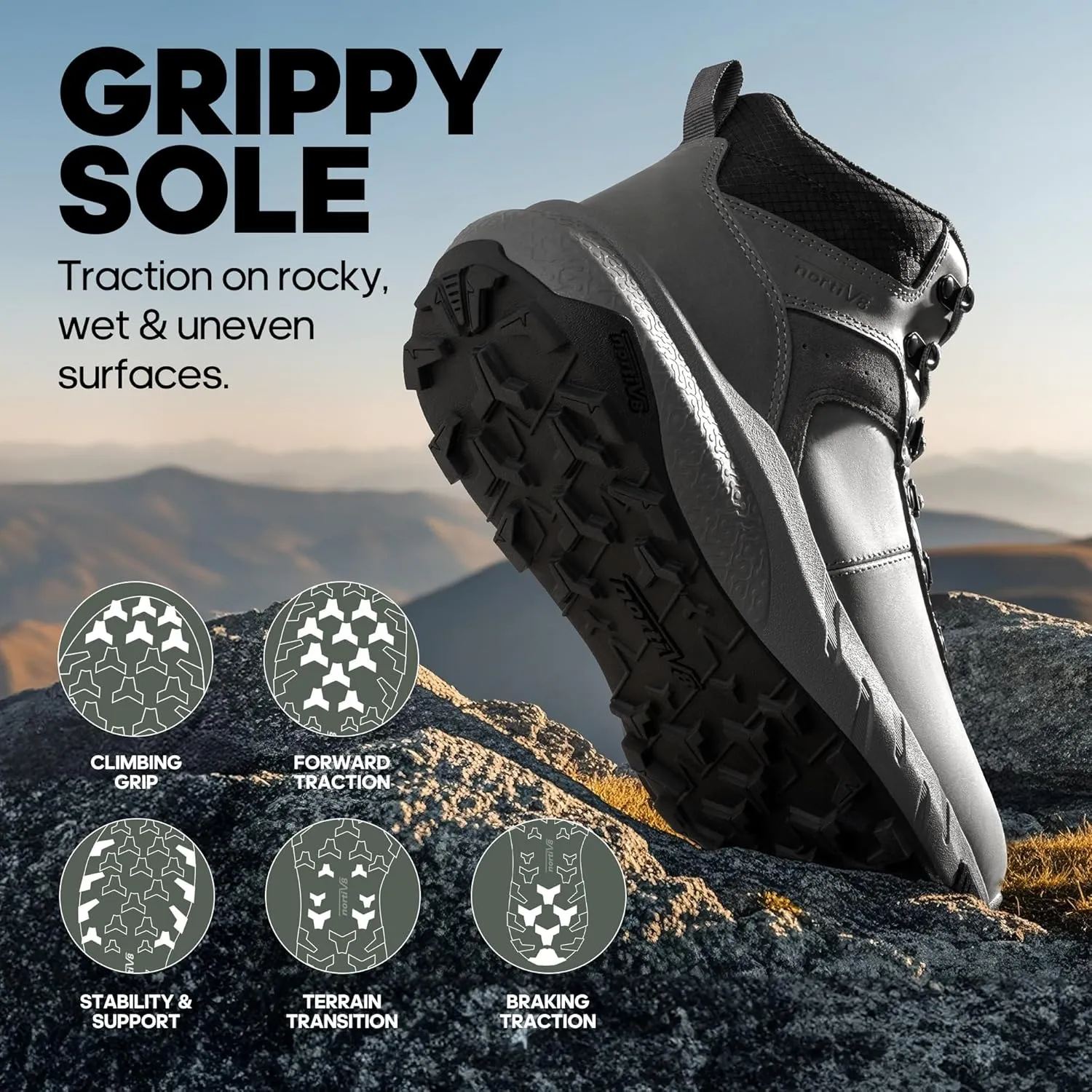 NORTIV 8 Men's Waterproof Hiking Boots Lightweight Outdoor Mid Trekking Leather Shoes DriftShield