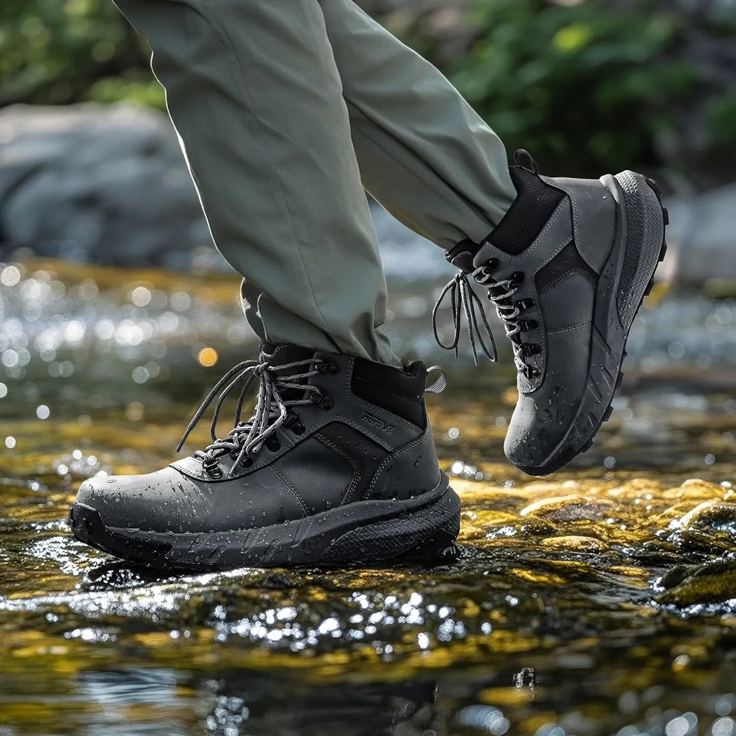 NORTIV 8 Men's Waterproof Hiking Boots Lightweight Outdoor Mid Trekking Leather Shoes DriftShield