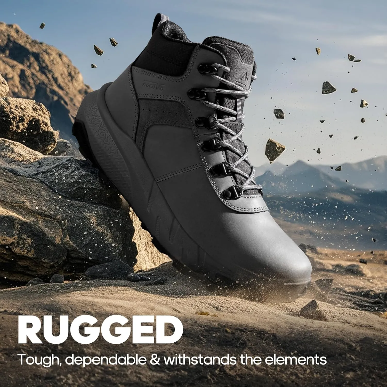 NORTIV 8 Men's Waterproof Hiking Boots Lightweight Outdoor Mid Trekking Leather Shoes DriftShield