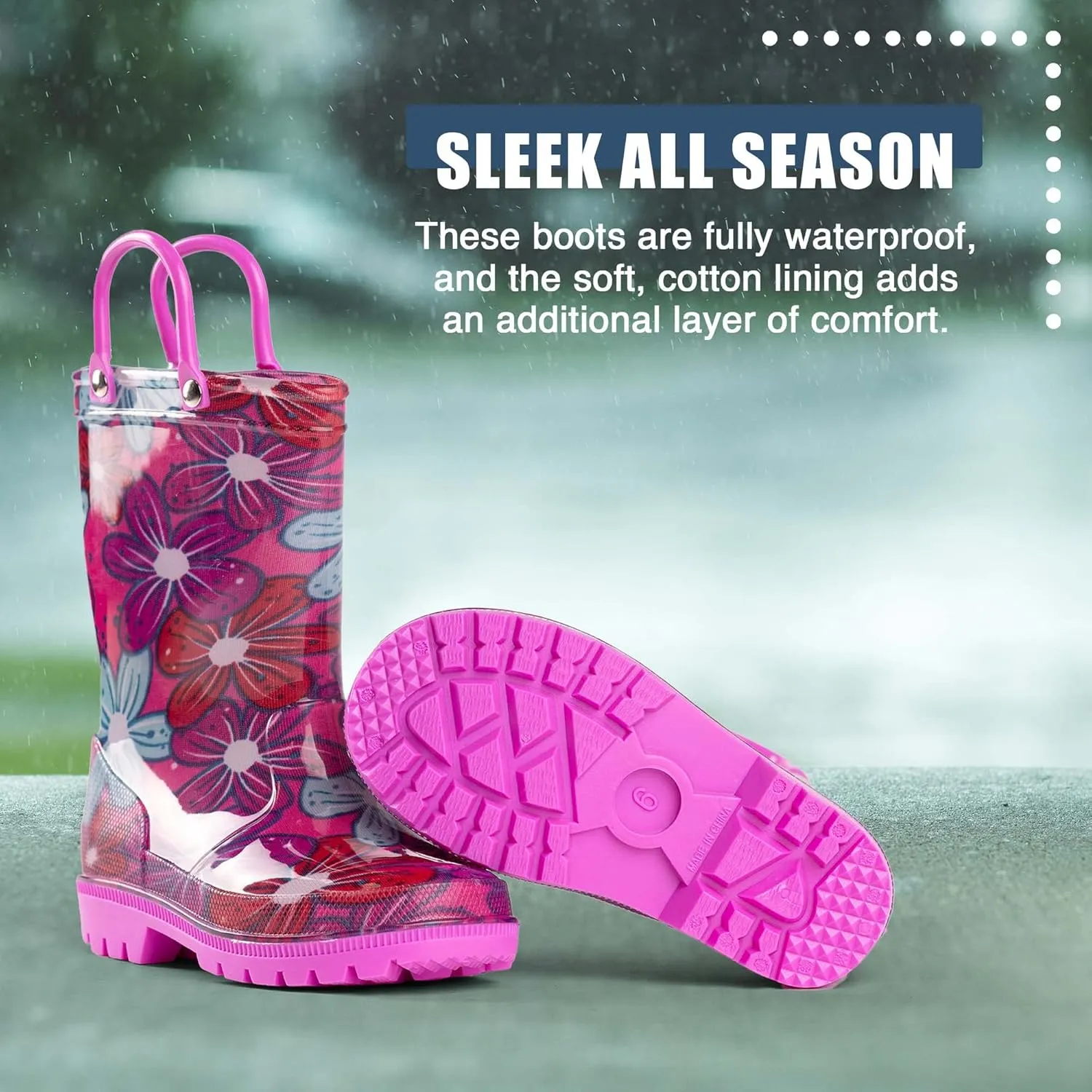 NORTY PVC Rain Boots for Kids - Waterproof PVC Boots Boys and Girls Solid & Printed Rainboots for Toddlers and Kids