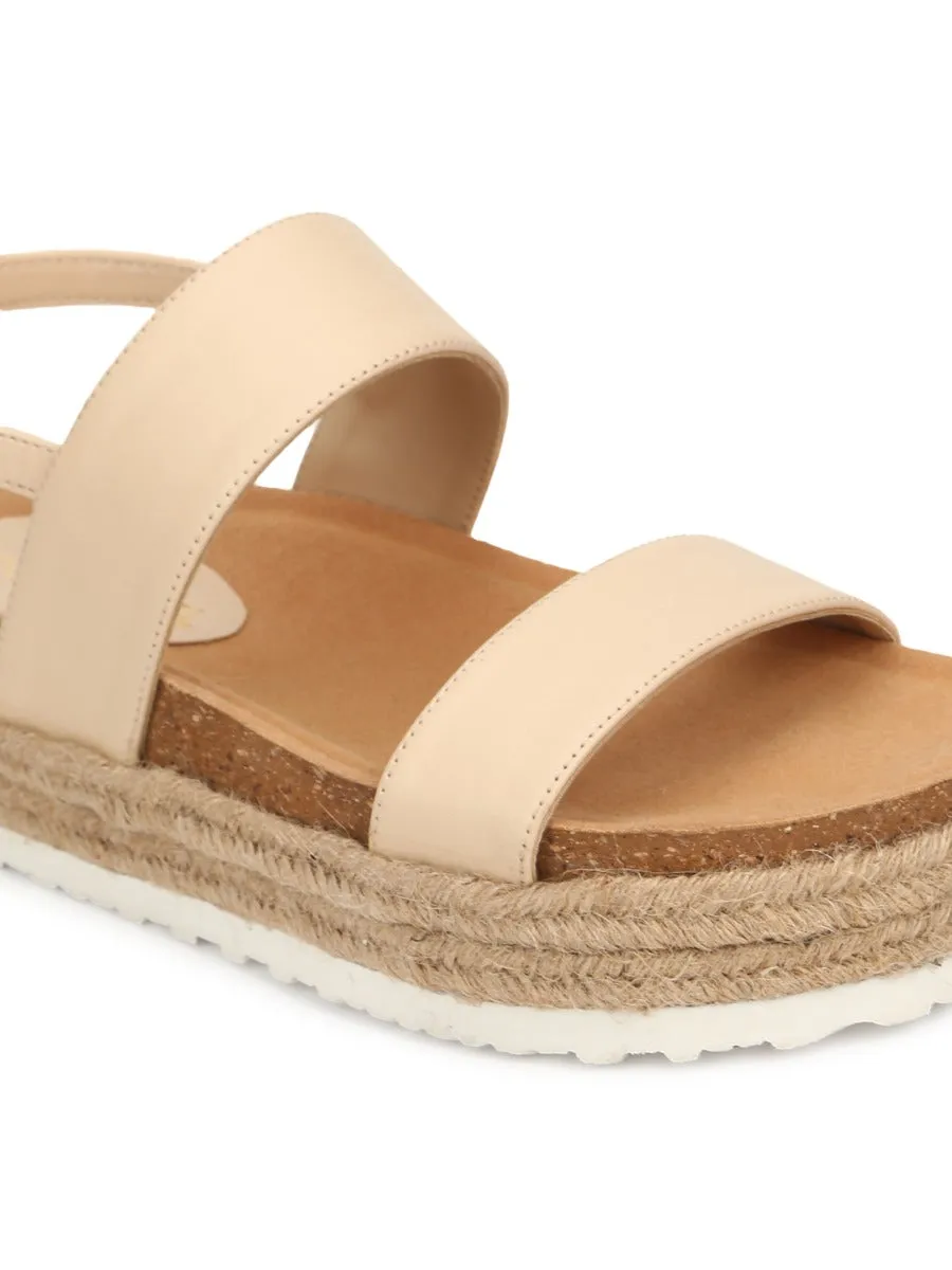 Nude PU Platform Wedges With Back Strap Espadrilles Sandals