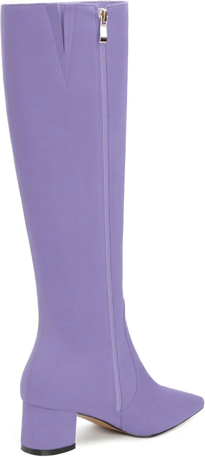 NUMALEO Womens Suede Zip Solid Fashion Party Pointed Toe Chunky Low Heel Knee High Boots 2 Inch