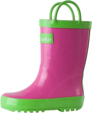 OAKI Toddler Rain Boots - Perfect Kids Rain Boots for Any Weather - Durable Rubber Baby Rain Boots Keep Little Feet Dry, Lightweight Waterproof with Easy-on Handle, Pink & Green, 3 Little Kid
