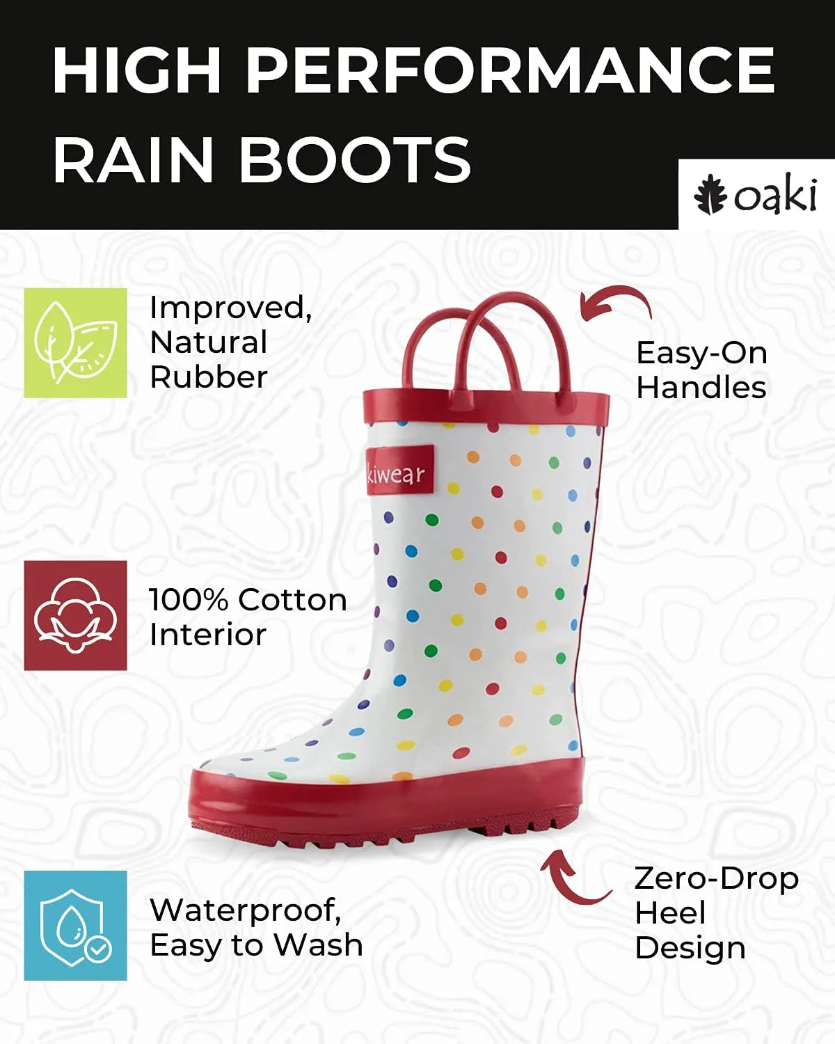 OAKI Toddler Rain Boots - Perfect Kids Rain Boots for Any Weather - Durable Rubber Baby Rain Boots Keep Little Feet Dry, Lightweight Waterproof with Easy-on Handle
