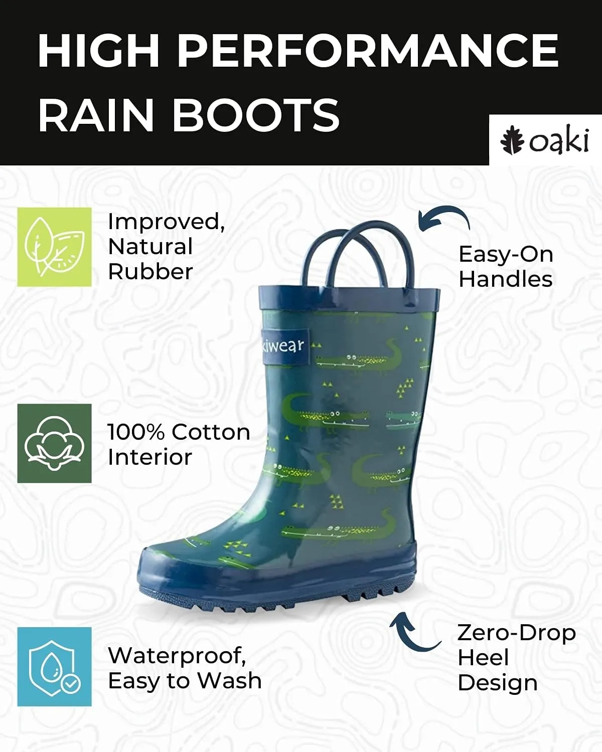 OAKI Toddler Rain Boots - Perfect Kids Rain Boots for Any Weather - Durable Rubber Baby Rain Boots Keep Little Feet Dry, Lightweight Waterproof with Easy-on Handle