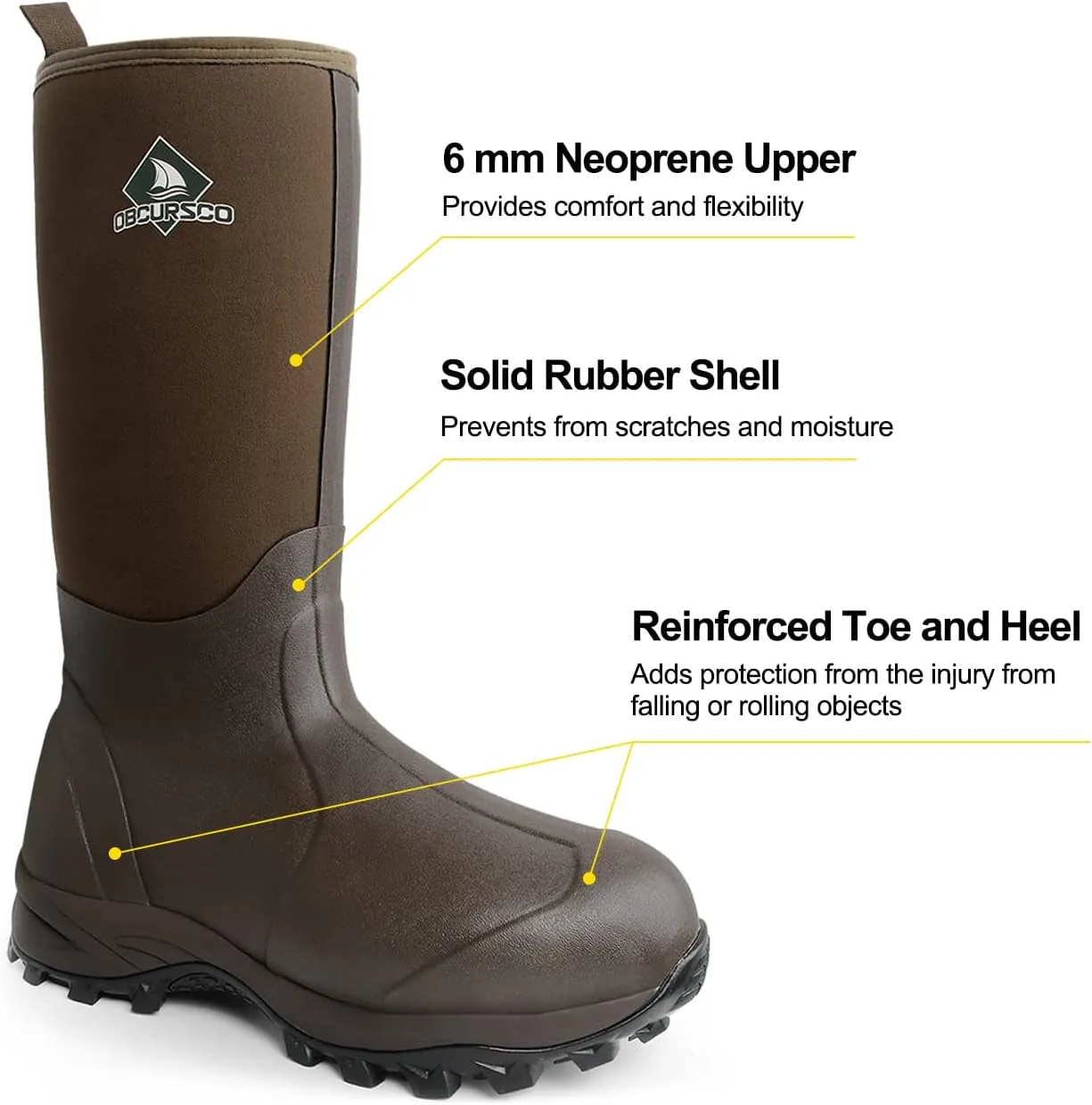 Obcursco Mens Rain Boots, Insulated 6mm Neoprene Rubber Boots for Men and Women Waterproof, Durable Hunting Boots Great for Cold Weather, Farm Working and Fishing