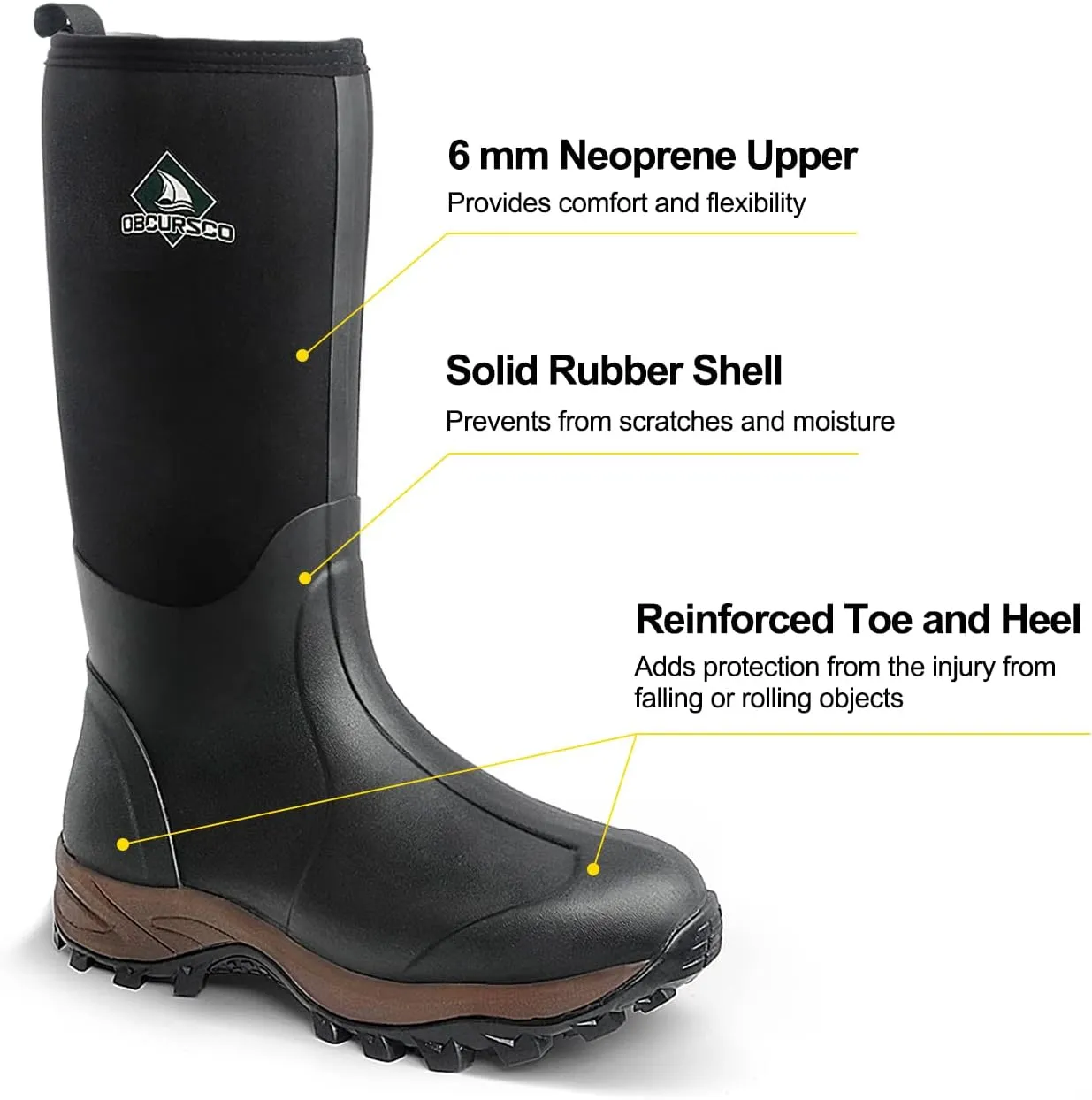 Obcursco Mens Rain Boots, Insulated 6mm Neoprene Rubber Boots for Men and Women Waterproof, Durable Hunting Boots Great for Cold Weather, Farm Working and Fishing