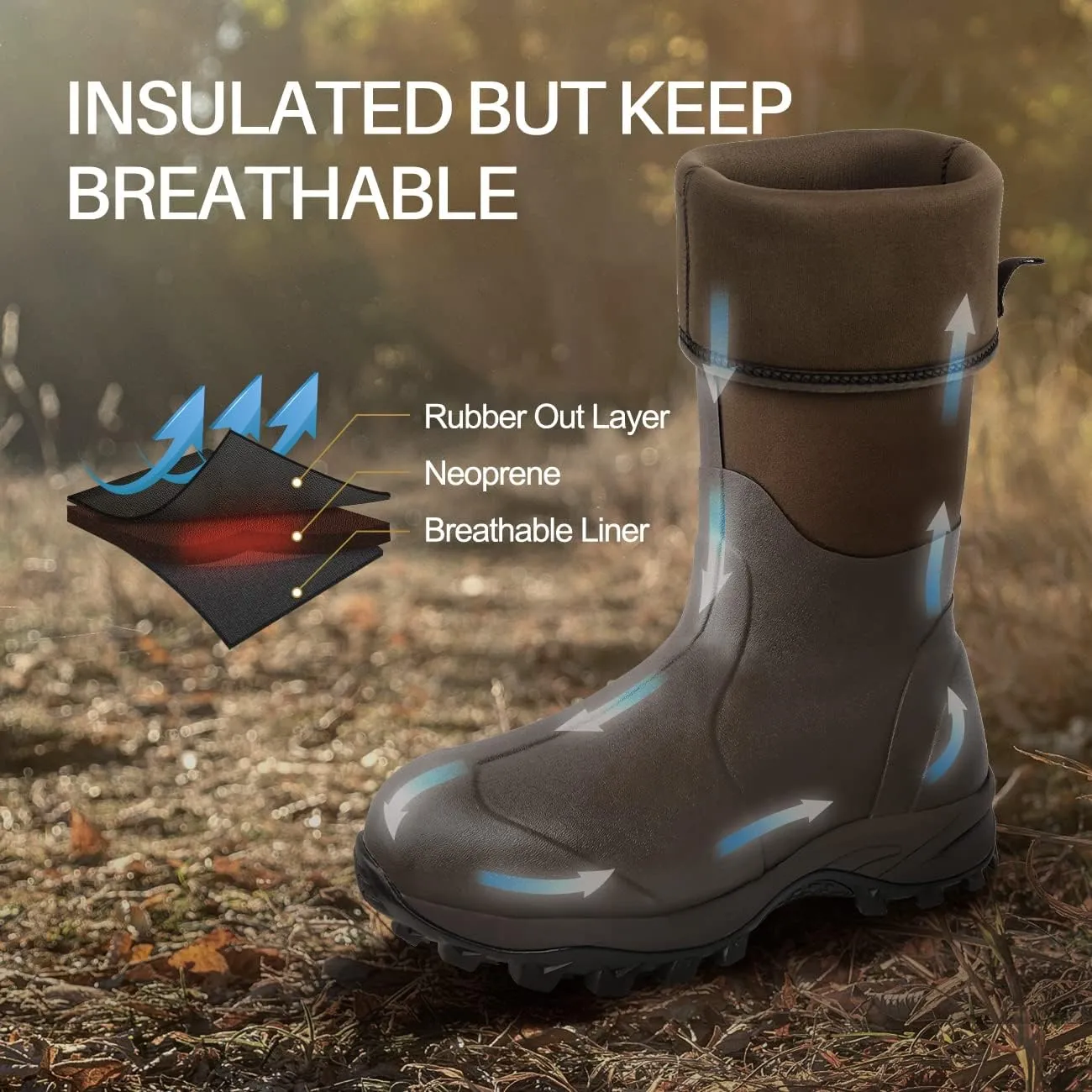 Obcursco Mens Rain Boots, Insulated 6mm Neoprene Rubber Boots for Men and Women Waterproof, Durable Hunting Boots Great for Cold Weather, Farm Working and Fishing