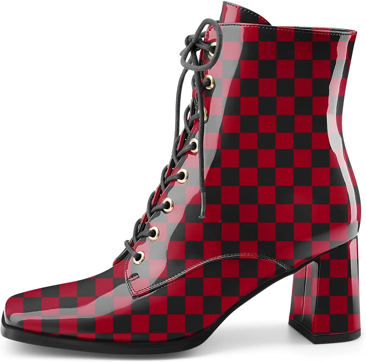 Oh Mispares Women's Chunky Heel Ankle Boots Square Toe Lace-up Chunky Block Heeled Side Zipper Short Booties Comfortable Walking Boot Shoes