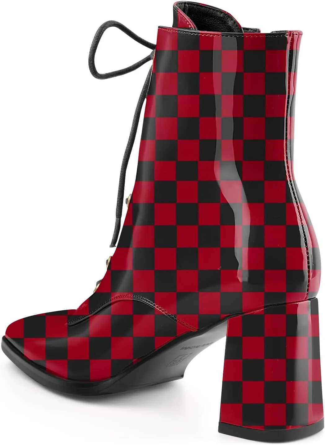 Oh Mispares Women's Chunky Heel Ankle Boots Square Toe Lace-up Chunky Block Heeled Side Zipper Short Booties Comfortable Walking Boot Shoes