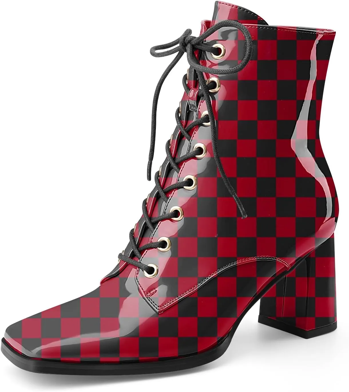 Oh Mispares Women's Chunky Heel Ankle Boots Square Toe Lace-up Chunky Block Heeled Side Zipper Short Booties Comfortable Walking Boot Shoes