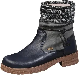 oiangi Boots for Women Low Heel Winter Fashion Round Toe Side Zipper Wool Mouth Warm Block Chunky Heel Mid Calf Boots Solid Casual Bandage Ladies Shoes