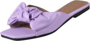 oiangi Bow Sandals for Women Flat Trendy Casual Solid Square Toe Open Toe Slip-on Slippers Summer Cute Comfy Outdoor Beach Shoes Flip Flops Sandalias Niña