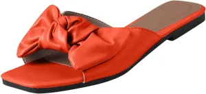 oiangi Bow Sandals for Women Flat Trendy Casual Solid Square Toe Open Toe Slip-on Slippers Summer Cute Comfy Outdoor Beach Shoes Flip Flops Sandalias Niña