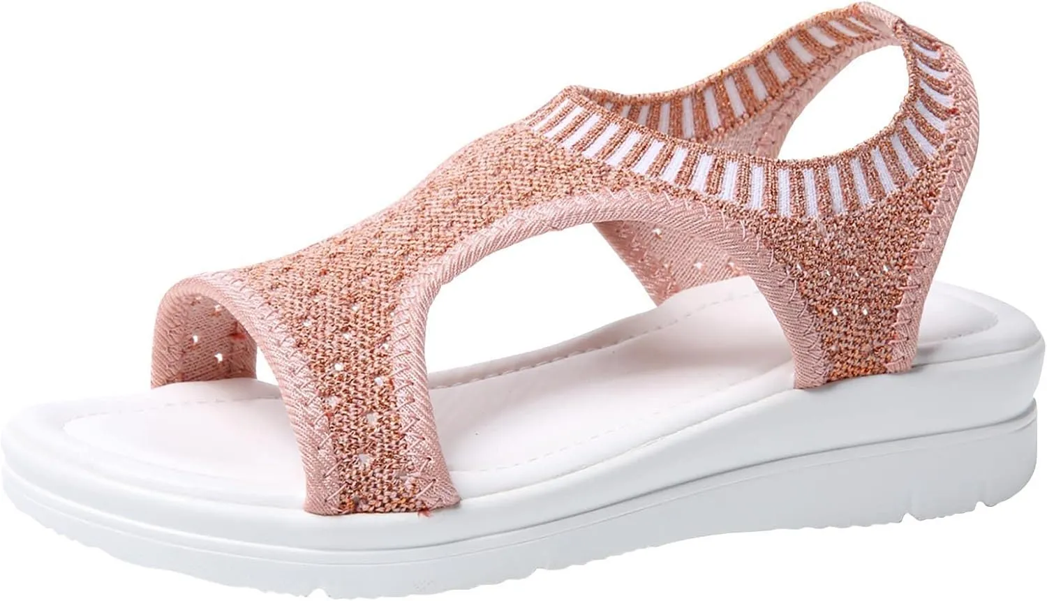 oiangi Knitted Wedge Sandals for Women Fashion Fish Mouth Open Toe Hollow Mesh Breathable Slip-on Platform Sport Sandals Summer Stretchy Comfy Walking Shoes