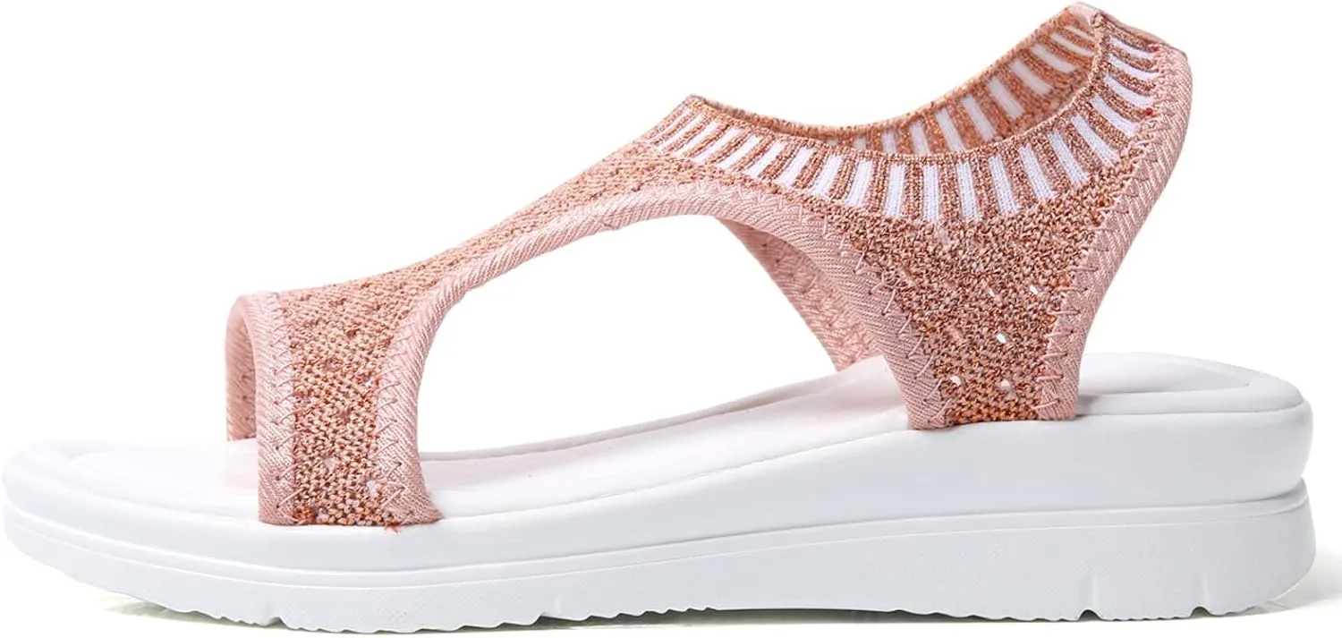 oiangi Knitted Wedge Sandals for Women Fashion Fish Mouth Open Toe Hollow Mesh Breathable Slip-on Platform Sport Sandals Summer Stretchy Comfy Walking Shoes