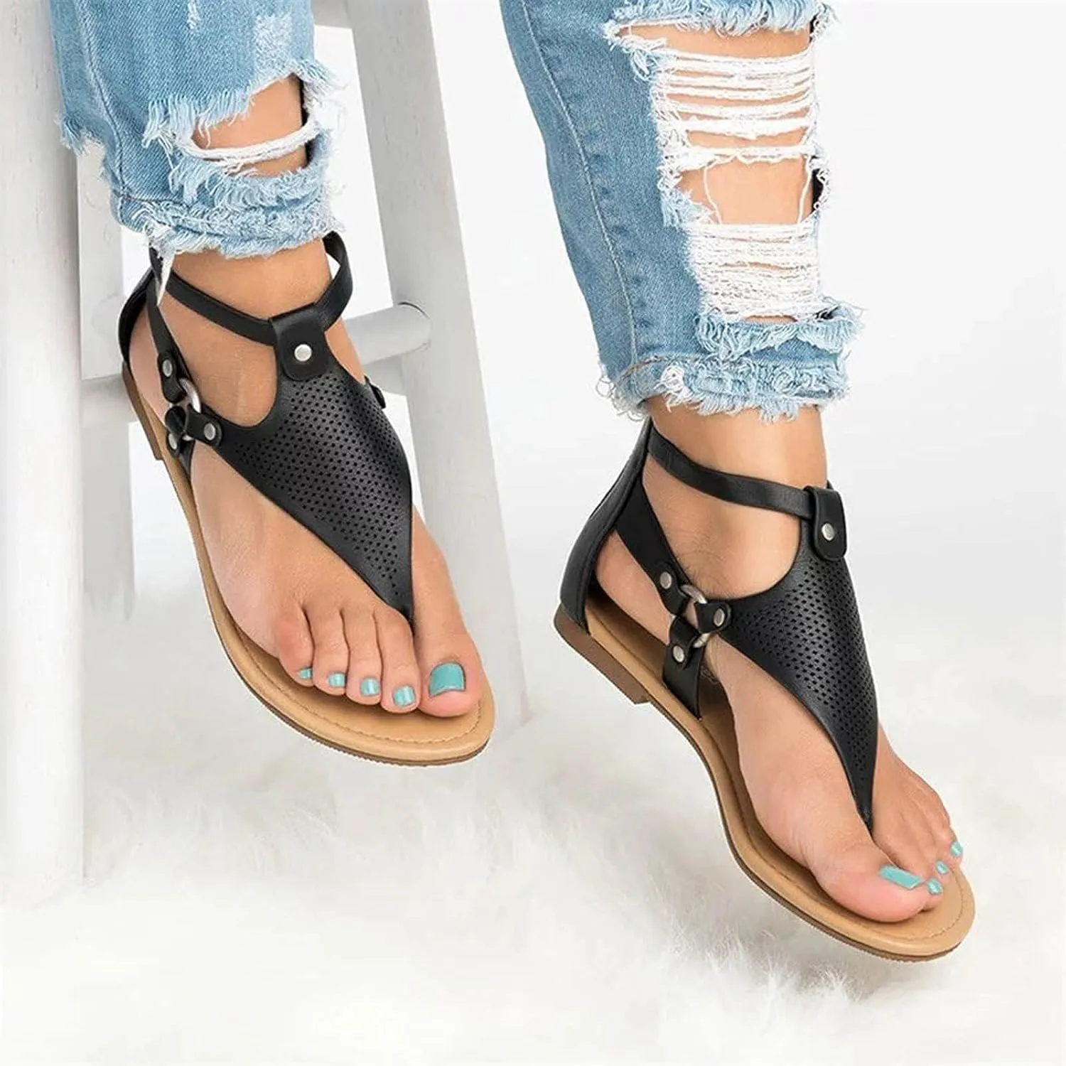 oiangi Sandals for Women Casual Summer,Fashion Clip-Toe Zipper Mesh Comfy Flats Shoes Beach Sandals