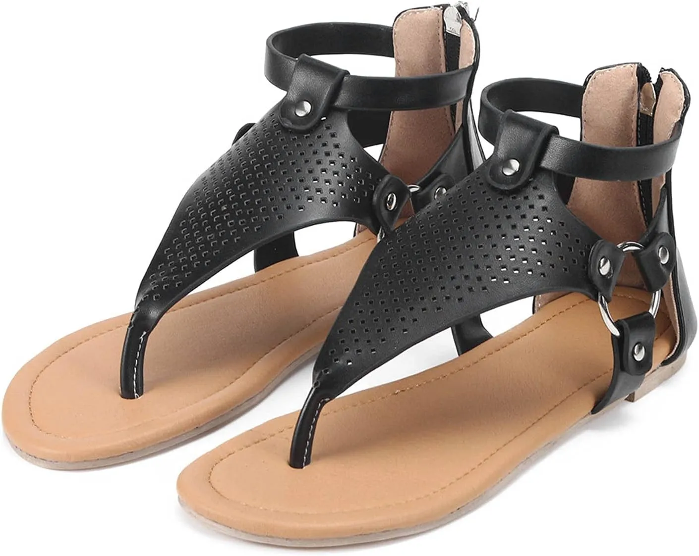 oiangi Sandals for Women Casual Summer,Fashion Clip-Toe Zipper Mesh Comfy Flats Shoes Beach Sandals