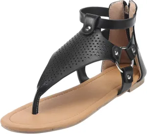 oiangi Sandals for Women Casual Summer,Fashion Clip-Toe Zipper Mesh Comfy Flats Shoes Beach Sandals