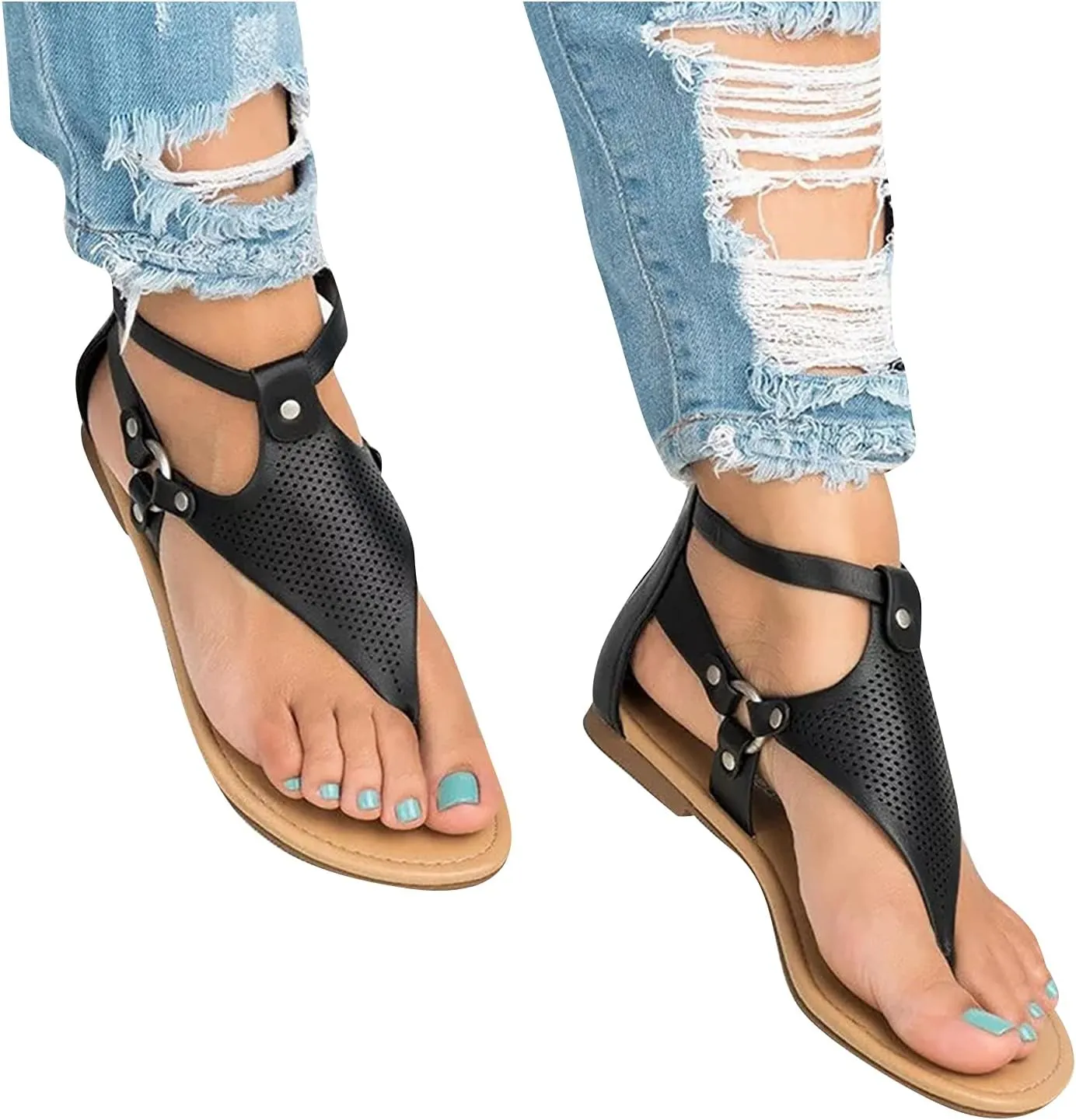 oiangi Sandals for Women Casual Summer,Fashion Clip-Toe Zipper Mesh Comfy Flats Shoes Beach Sandals