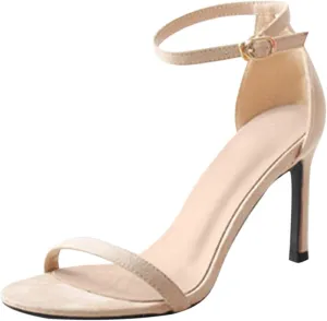oiangi Womens Glitter Flock Stiletto Sandals Summer Ankle Strap Thin Band Strap Buckle High Heels Sexy Temperament Ladies Casual Shoes Sandalias