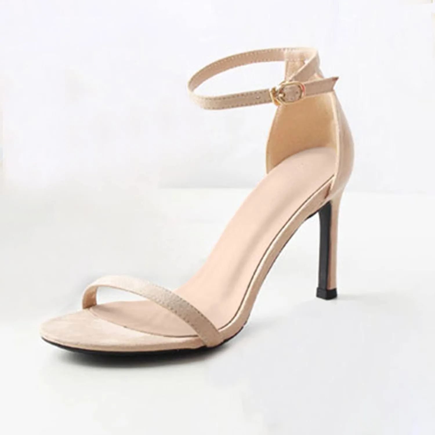 oiangi Womens Glitter Flock Stiletto Sandals Summer Ankle Strap Thin Band Strap Buckle High Heels Sexy Temperament Ladies Casual Shoes Sandalias