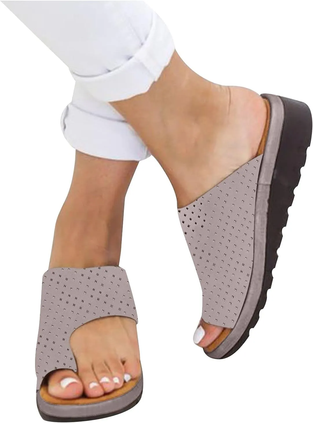 oiangi Womens Toe Ring Wedge Sandals Dressy Casual Slip-on Platform Slippers Summer Beach Travel Shoes Comfortable Open Toe Non-Slip Flip Flop Shoes