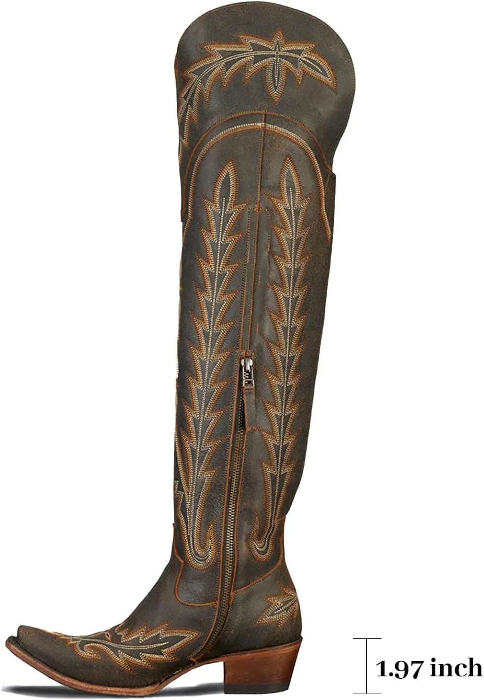 olomisa Over The Knee Cowboy Boots for Women Classic Embroidery Low Chunky Heel Side Zipper Thigh High Cowgirl Boots
