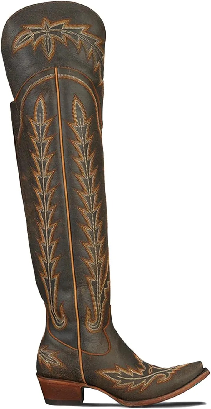 olomisa Over The Knee Cowboy Boots for Women Classic Embroidery Low Chunky Heel Side Zipper Thigh High Cowgirl Boots