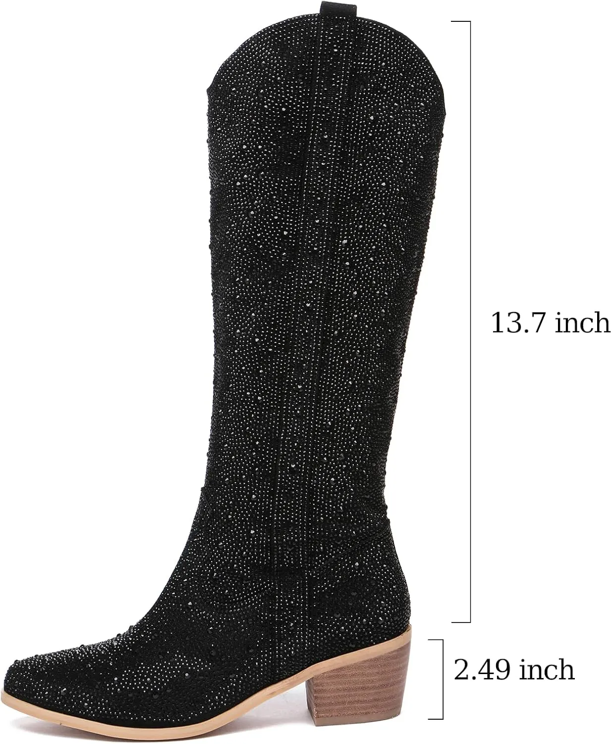 olomisa Rhinestone Boots for Women, Knee High Cowboy Boots Pointed Toe Chunky Heel Sparkly Cowgirl Boots Bling Shoes