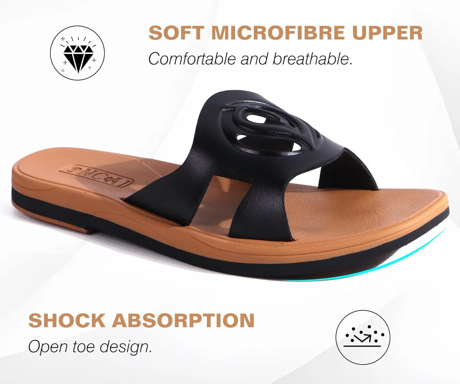 ONCAI Women's Flat Sandals Fashion Square Open Toe Slide Dressy Sandals for Woman Soft Cushion Vegan Comfortable Summer Slip On Casual Walking Outdoor Rubber Sole（US Size 6-11）