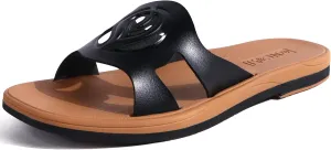 ONCAI Women's Flat Sandals Fashion Square Open Toe Slide Dressy Sandals for Woman Soft Cushion Vegan Comfortable Summer Slip On Casual Walking Outdoor Rubber Sole（US Size 6-11）
