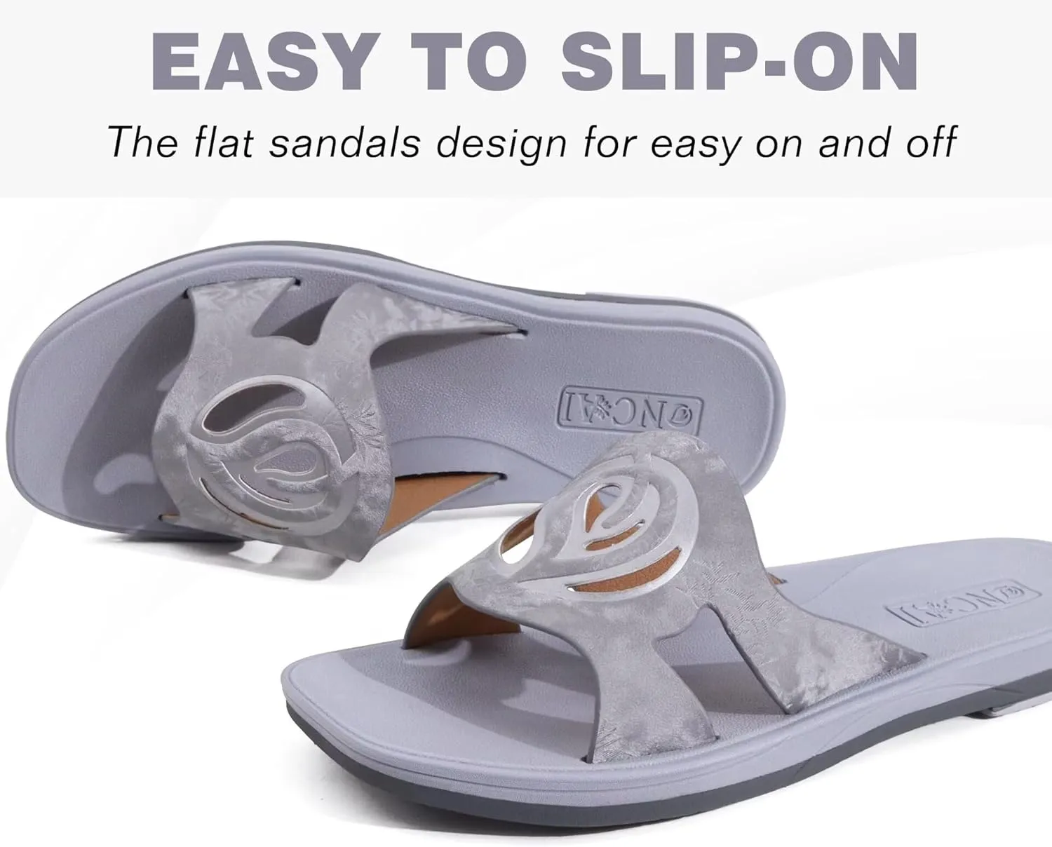ONCAI Women's Flat Sandals Fashion Summer Dressy Sandals Casual Beach Flat Sandal For Woman Square Toe Comfortable Cushion Footbed Slip On Ladies Slides Women Size 6-11