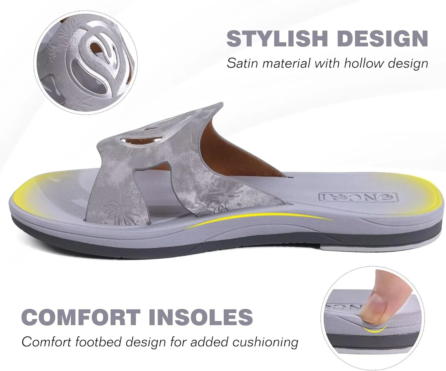 ONCAI Women's Flat Sandals Fashion Summer Dressy Sandals Casual Beach Flat Sandal For Woman Square Toe Comfortable Cushion Footbed Slip On Ladies Slides Women Size 6-11