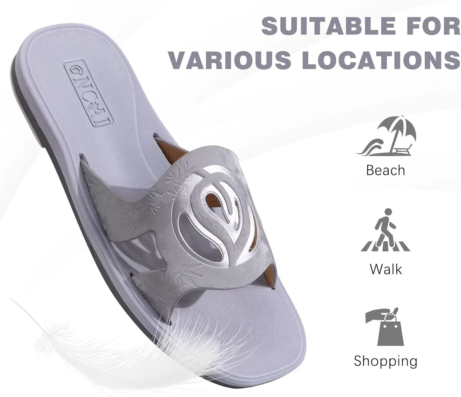 ONCAI Women's Flat Sandals Fashion Summer Dressy Sandals Casual Beach Flat Sandal For Woman Square Toe Comfortable Cushion Footbed Slip On Ladies Slides Women Size 6-11