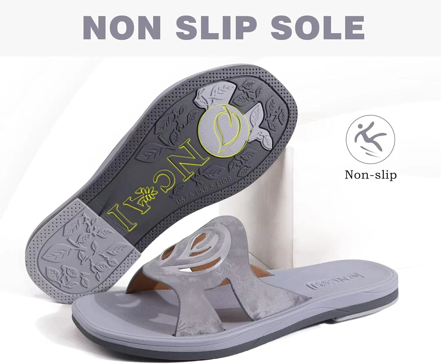 ONCAI Women's Flat Sandals Fashion Summer Dressy Sandals Casual Beach Flat Sandal For Woman Square Toe Comfortable Cushion Footbed Slip On Ladies Slides Women Size 6-11