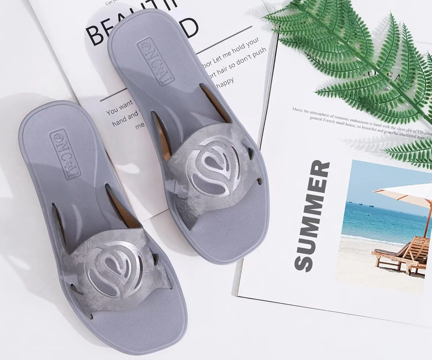 ONCAI Women's Flat Sandals Fashion Summer Dressy Sandals Casual Beach Flat Sandal For Woman Square Toe Comfortable Cushion Footbed Slip On Ladies Slides Women Size 6-11