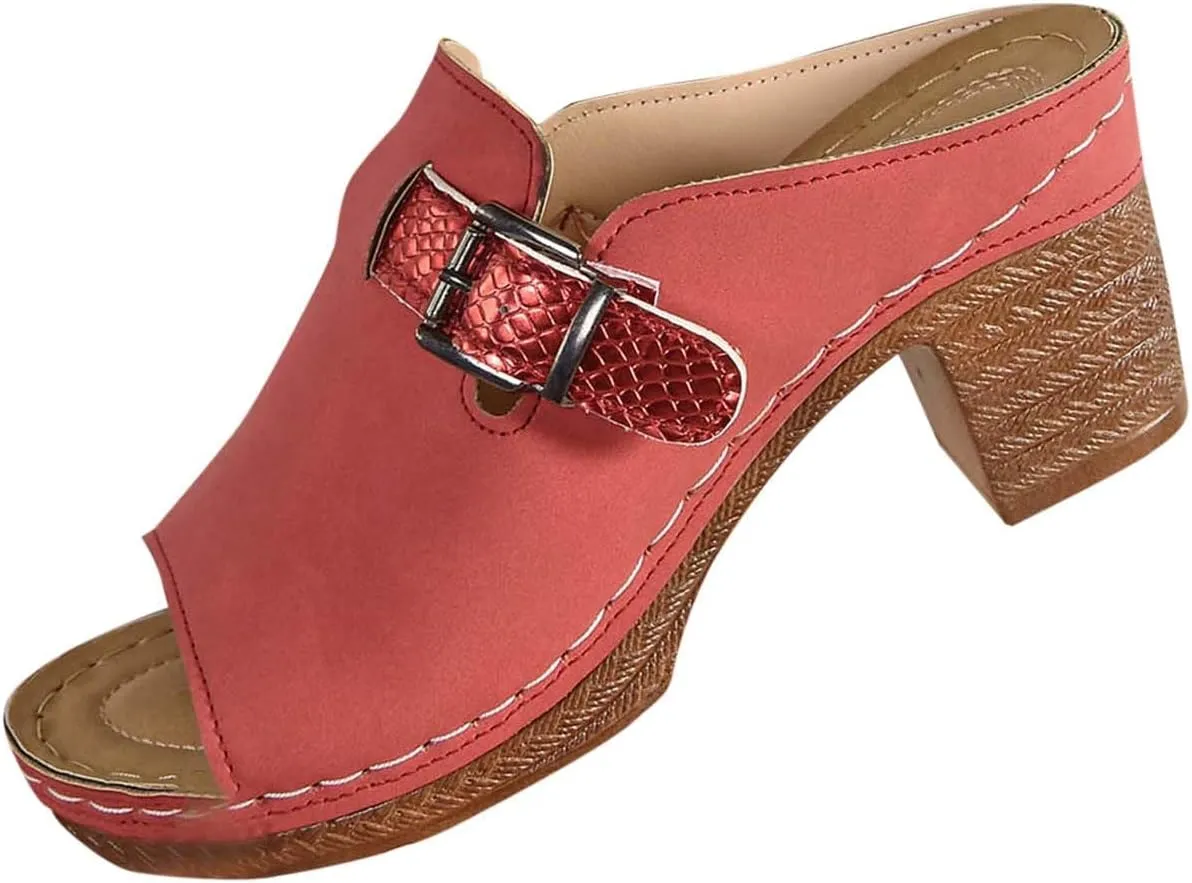 Orthopedic Heels for Women Comfy Chunky Block Sandals with Arch Support Slip on Heels Dressy Summer Pumps Shoes 2025