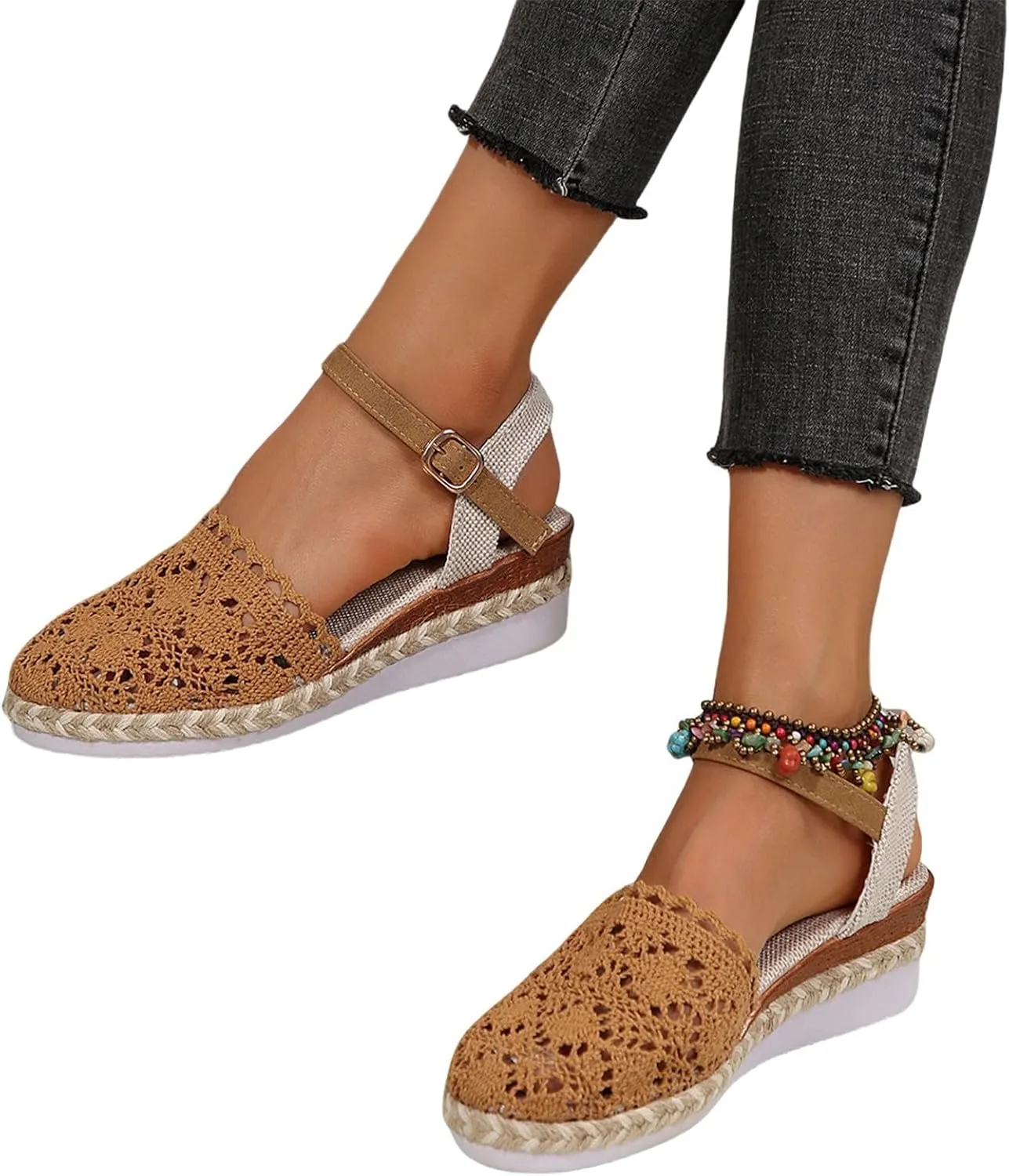Orthopedic Platform Wedge Sandals for Women Summer Dressy Ankle Strap Closed Toe Beach Sandal Anti Slip Comfortable Dress Shoes