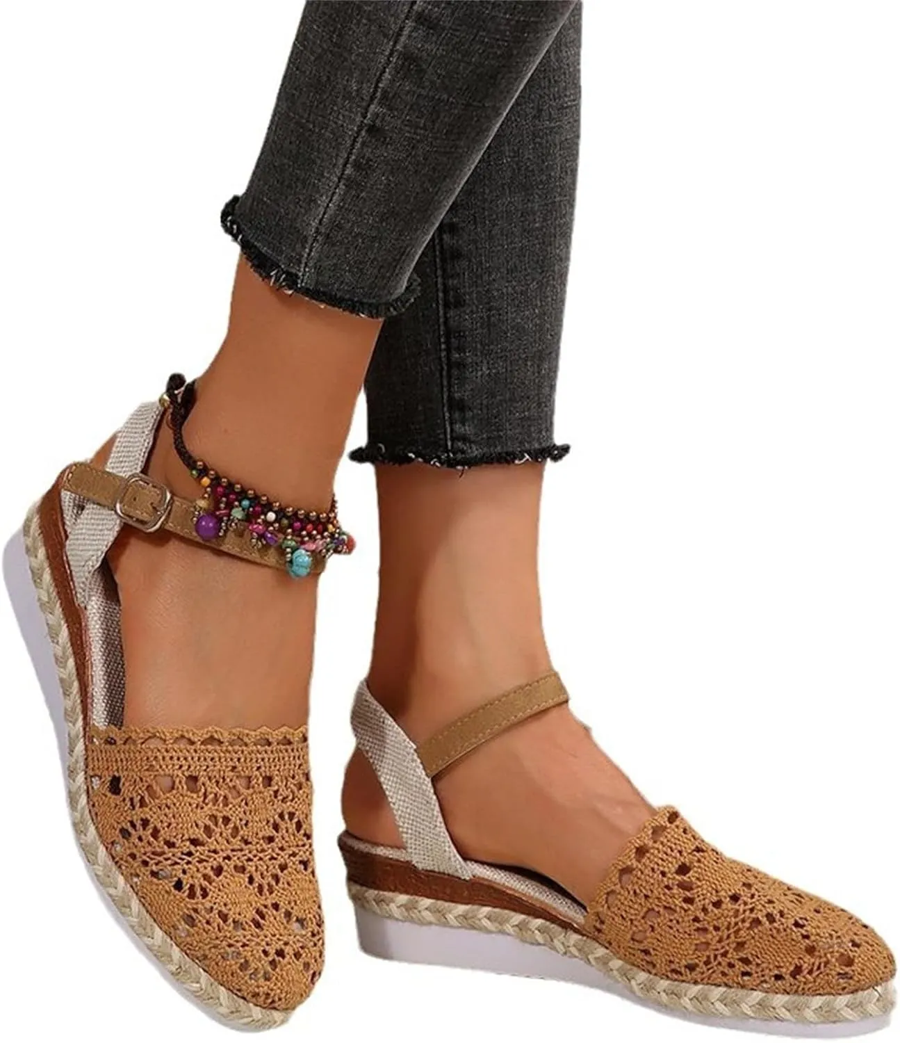 Orthopedic Platform Wedge Sandals for Women Summer Dressy Ankle Strap Closed Toe Beach Sandal Anti Slip Comfortable Dress Shoes